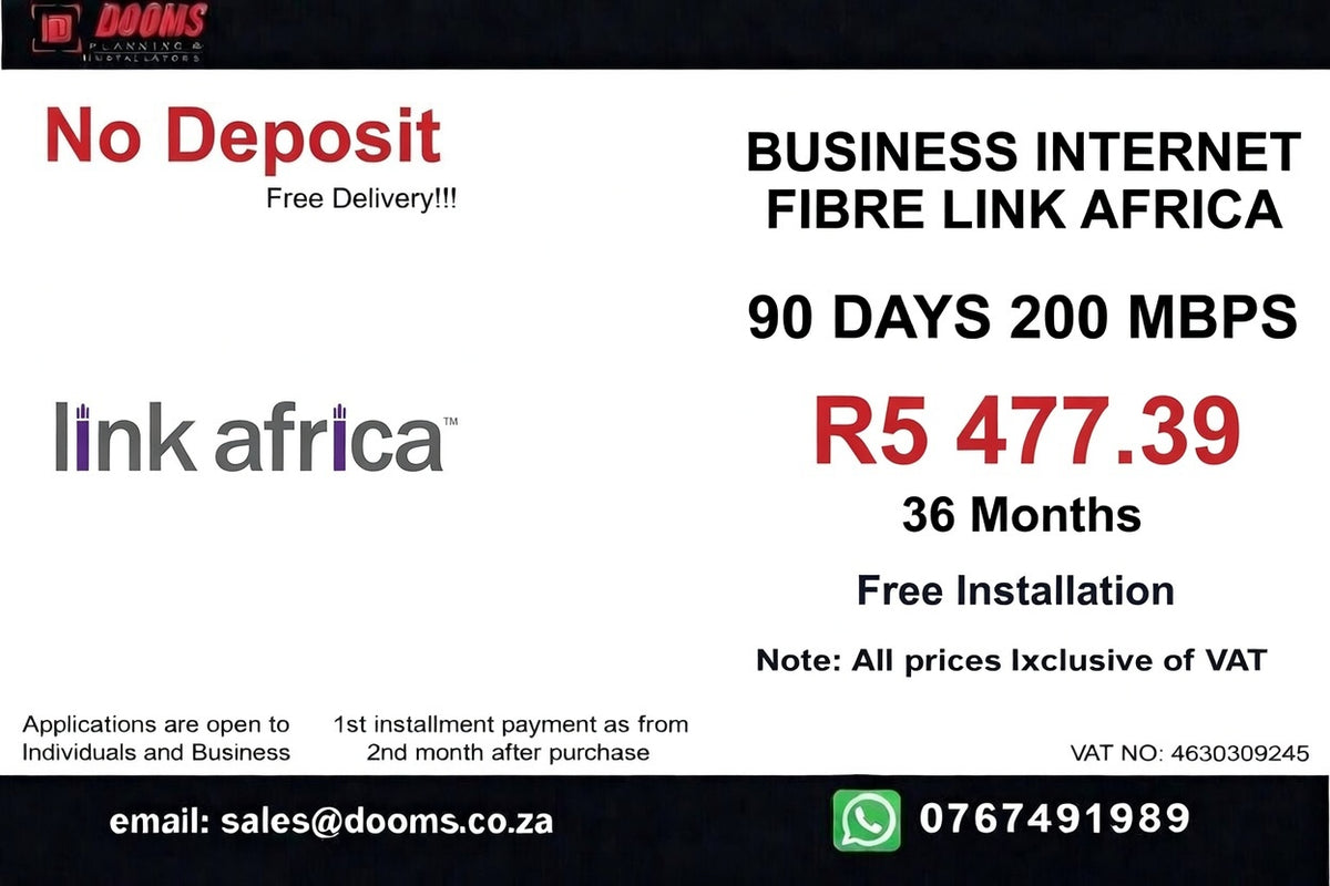 BUSINESS INTERNET FIBRE LINK AFRICA 90 DAYS 200 MBPS