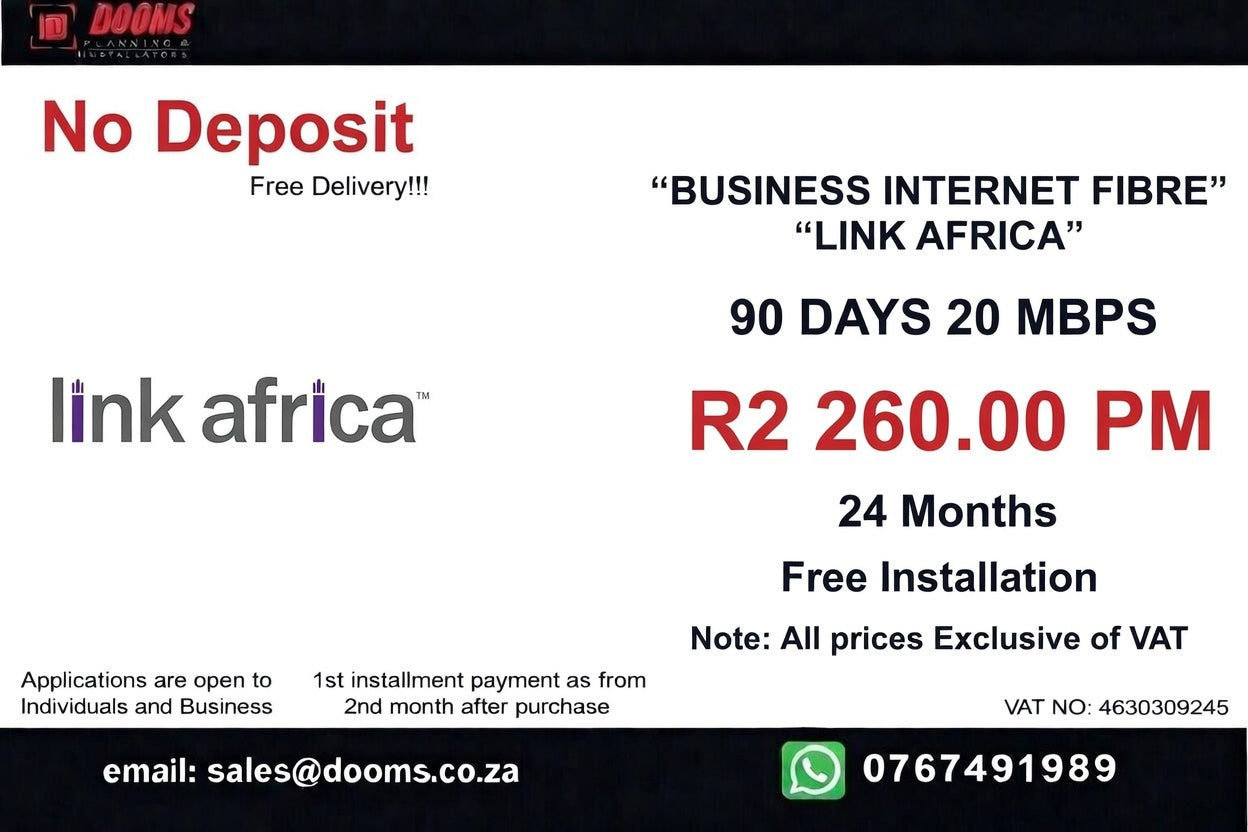 BUSINESS INTERNET FIBRE LINK AFRICA 90 DAYS 20 MBPS
