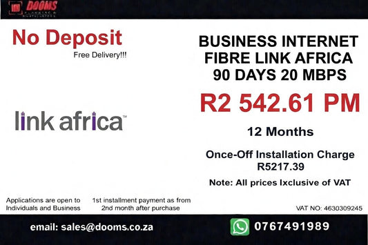 BUSINESS INTERNET FIBRE LINK AFRICA 90 DAYS 20 MBPS