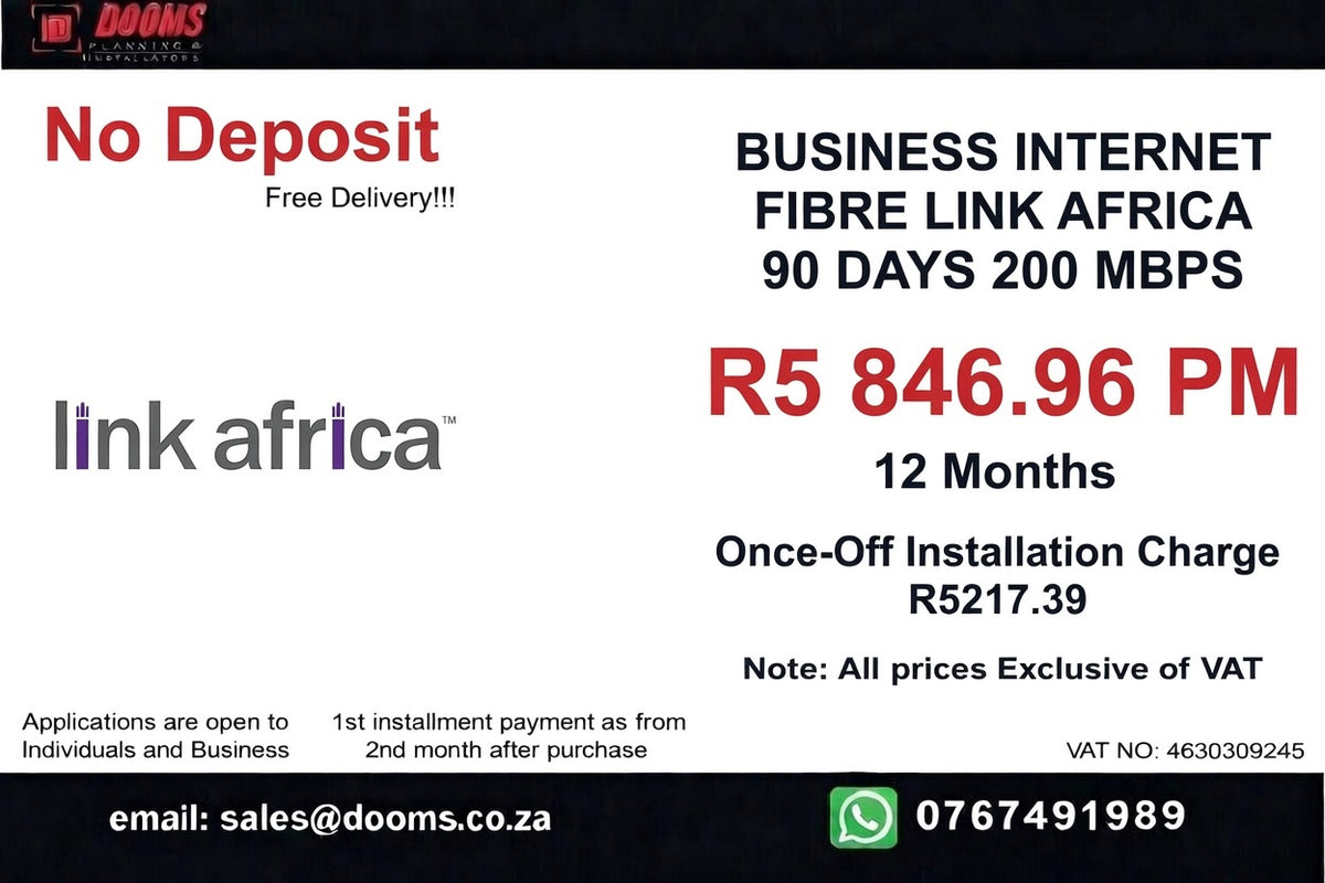 BUSINESS INTERNET FIBRE LINK AFRICA 90 DAYS 200 MBPS