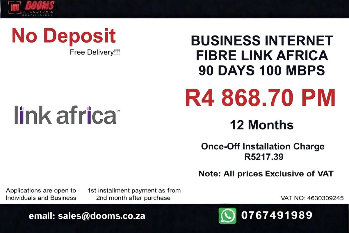 BUSINESS INTERNET FIBRE LINK AFRICA 90 DAYS 100 MBPS