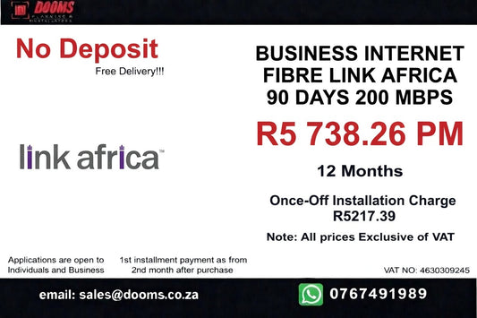 BUSINESS INTERNET FIBRE LINK AFRICA 90 DAYS 200 MBPS