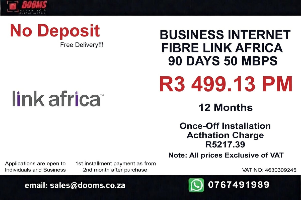BUSINESS INTERNET FIBRE LINK AFRICA 90 DAYS 50 MBPS