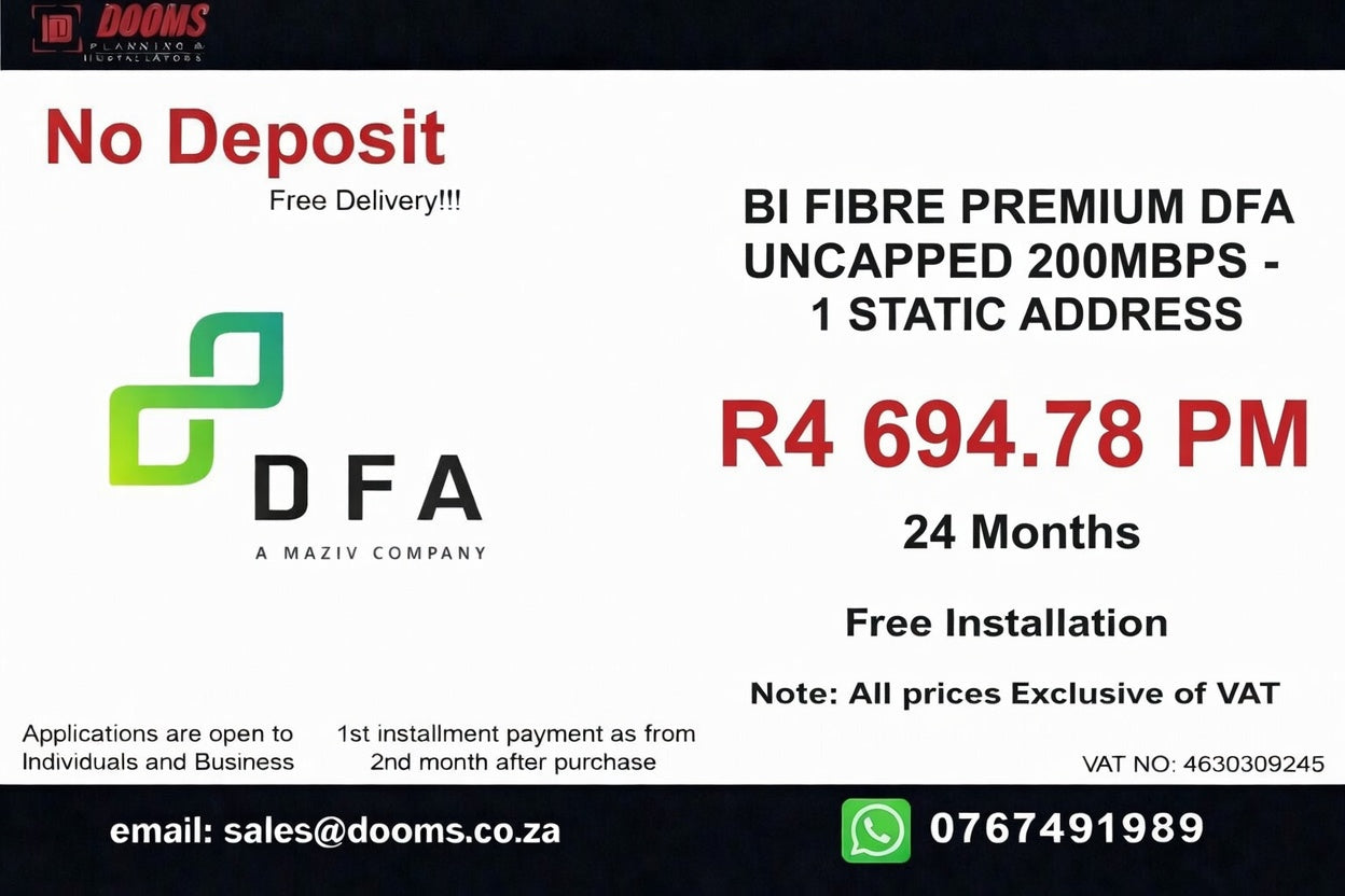 BUSINESS INTERNET FIBRE DFA 200MBPS