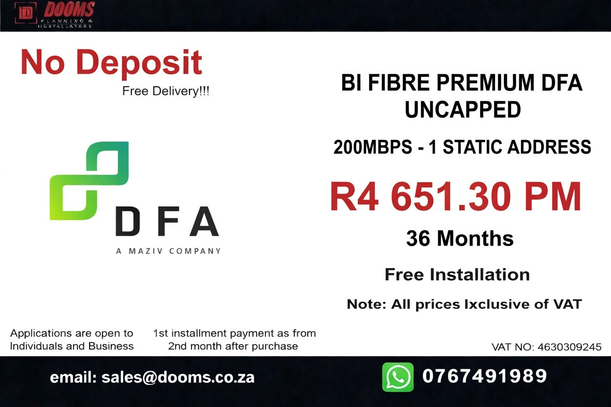 BUSINESS INTERNET FIBRE DFA 200 MBPS