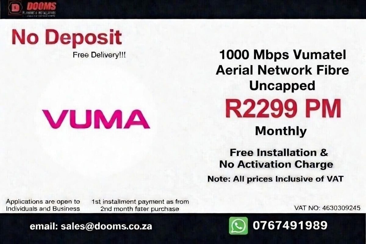 Vumatel Aerial Network Fibre Uncapped 1000 Mbps