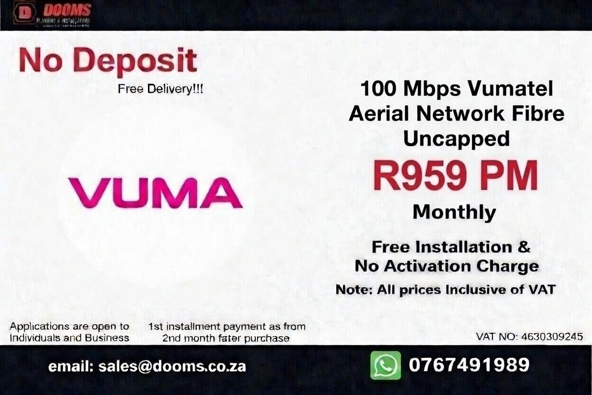 Vumatel Aerial Network Fibre Uncapped 100 Mbps