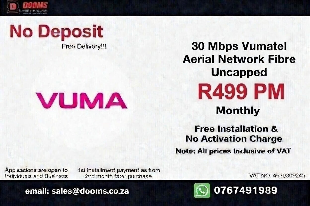 Vumatel Aerial Network Fibre Uncapped 30 Mbps