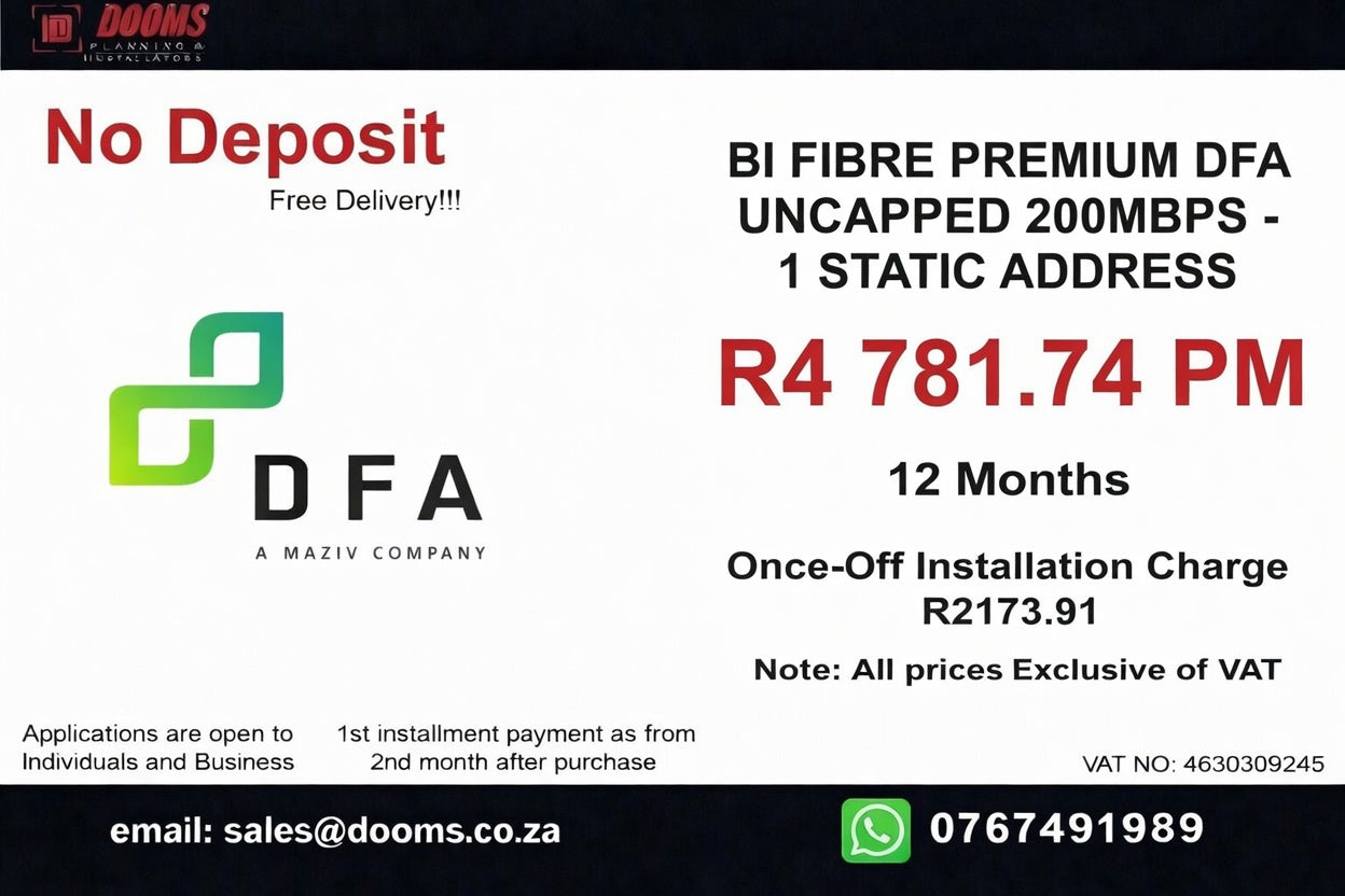 BUSINESS INTERNET FIBRE DFA 200 MBPS