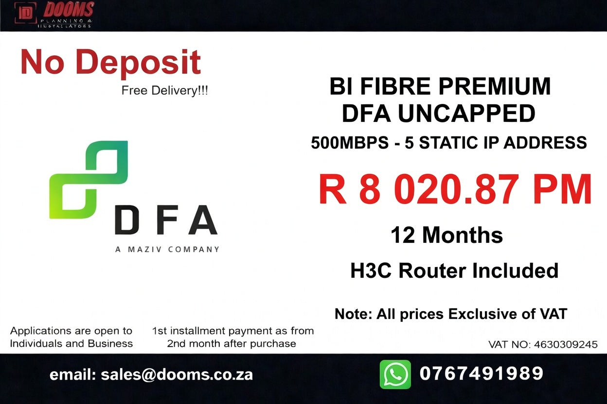BUSINESS INTERNET FIBRE DFA 500MBPS - 500MBPS