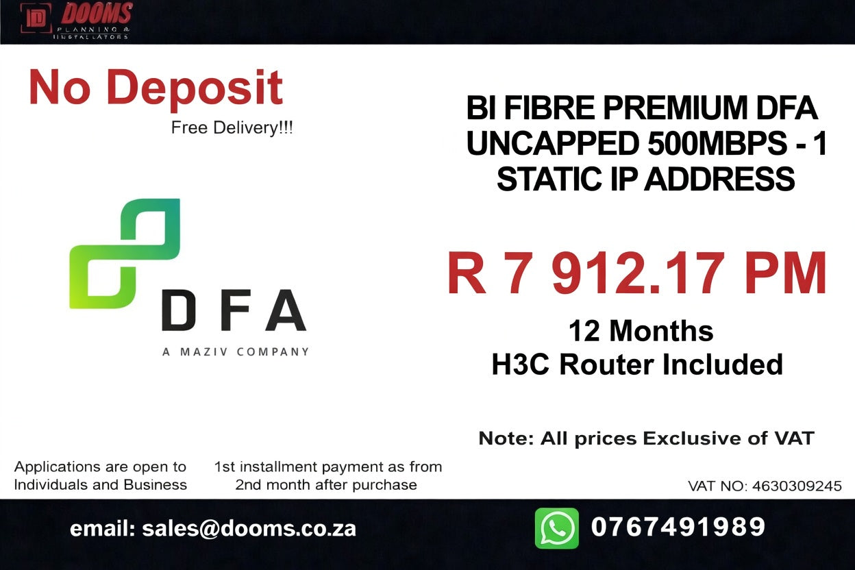 BUSINESS INTERNET FIBRE DFA 500MBPS - 500MBPS