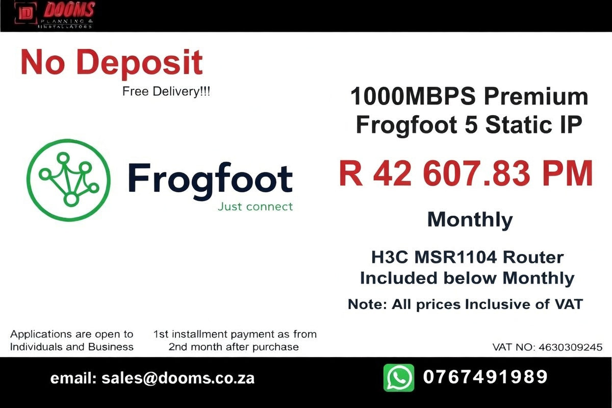 BUSINESS INTERNET FIBRE FROGFOOT DEDICATED 1000 - 1000MBPS