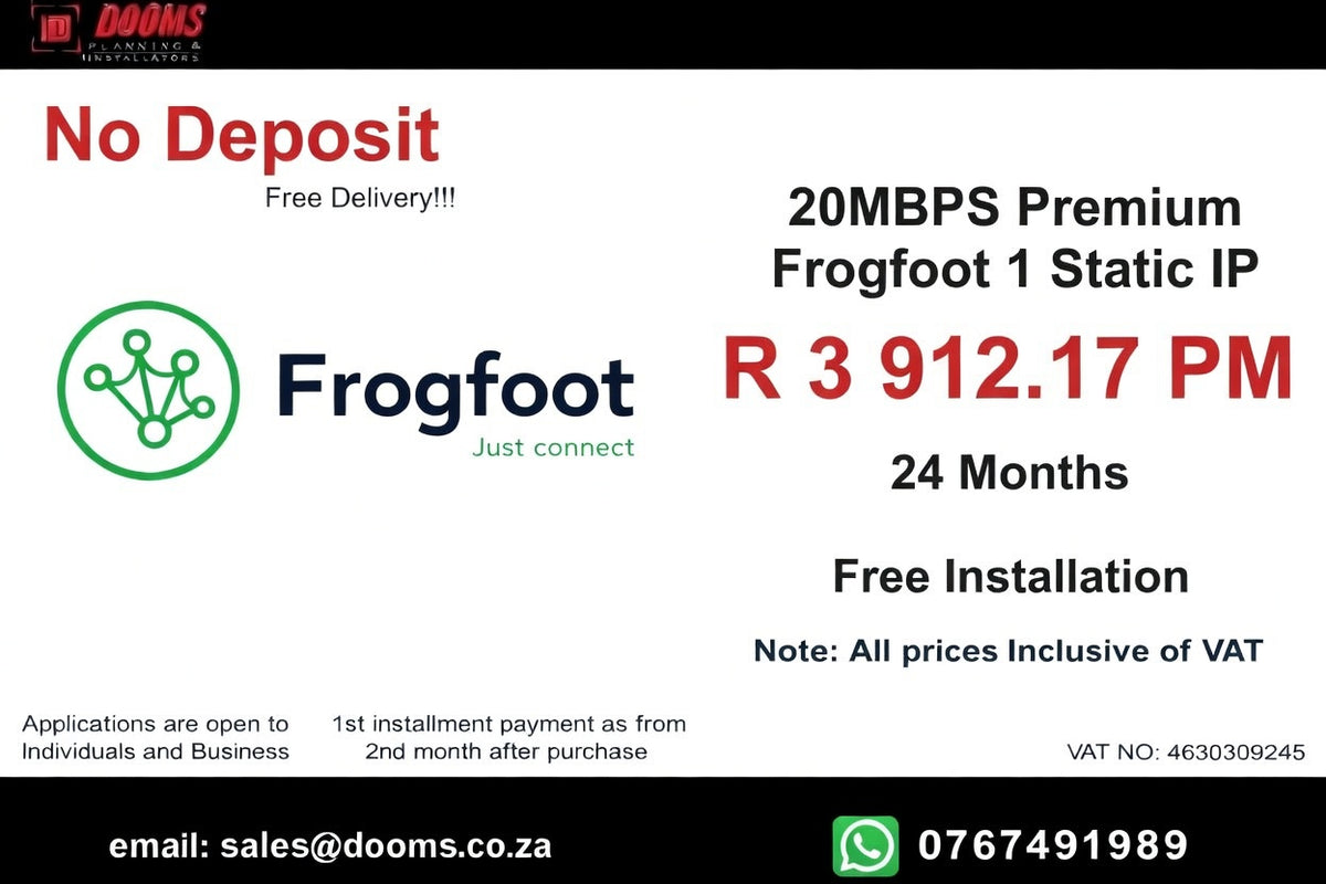 BUSINESS INTERNET FIBRE FROGFOOT DEDICATED 20MBPS