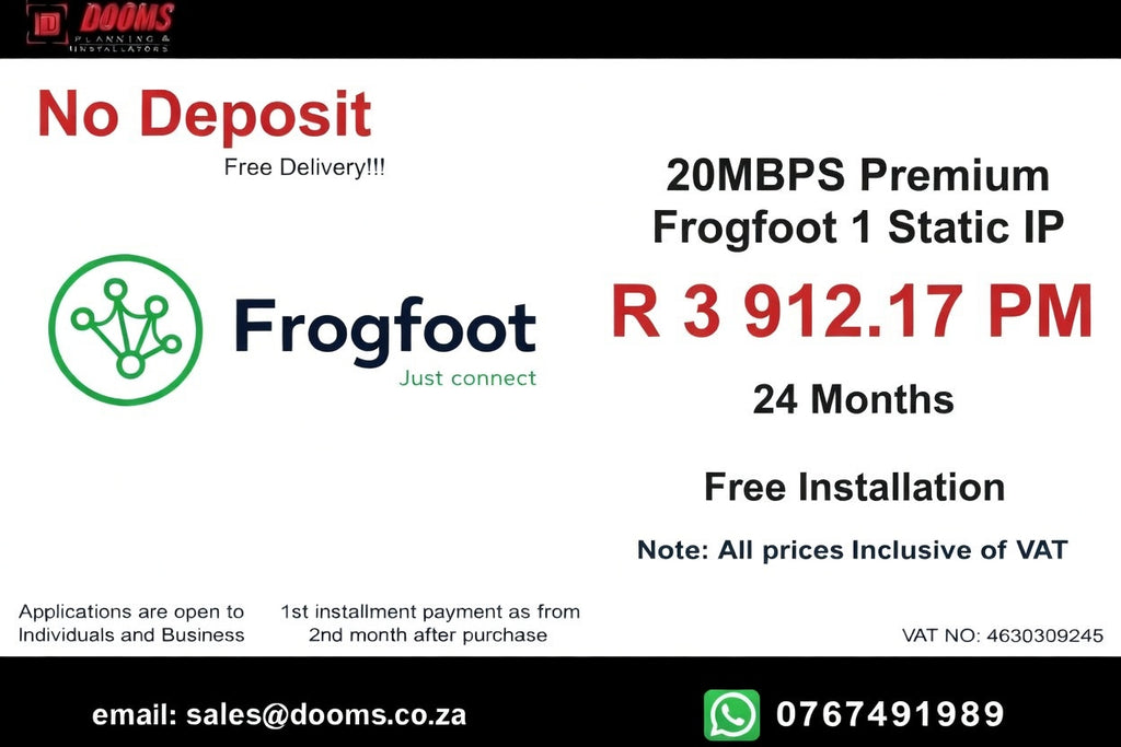 BUSINESS INTERNET FIBRE FROGFOOT DEDICATED 20MBPS