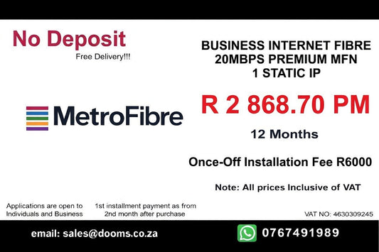BUSINESS INTERNET FIBRE MFN DEDICATED 20MBPS