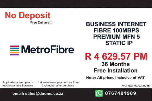 BUSINESS INTERNET FIBRE MFN DEDICATED 100MBPS