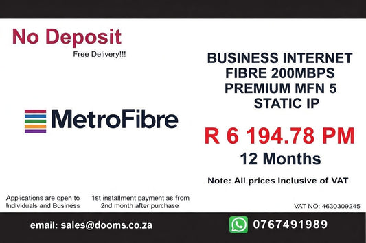 BUSINESS INTERNET FIBRE MFN DEDICATED 200MBPS