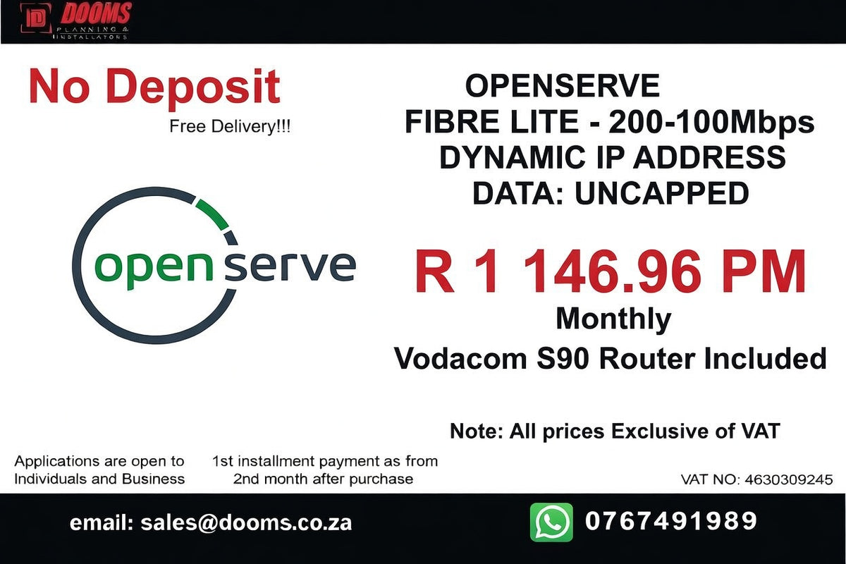 BUSINESS INTERNET FIBRE OPENSERVE LITE 200MBPS - 100MBPS