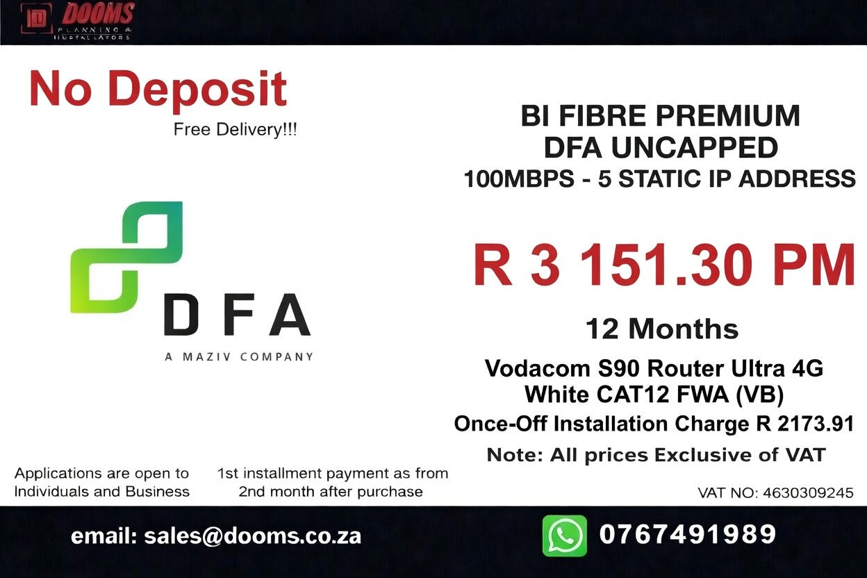 BUSINESS INTERNET FIBRE DFA 100 MBPS